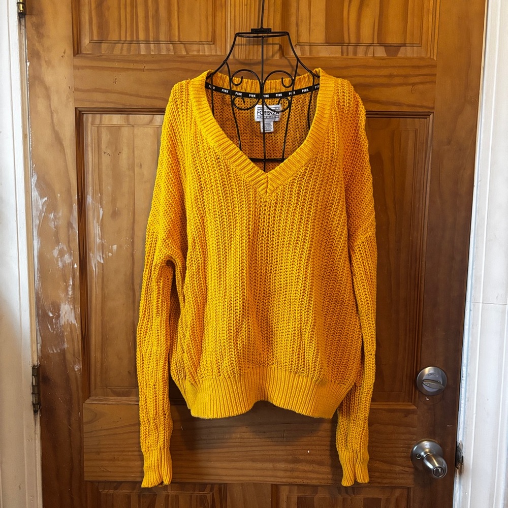 PINK Victoria's Secret Yellow V-Neck Sweater